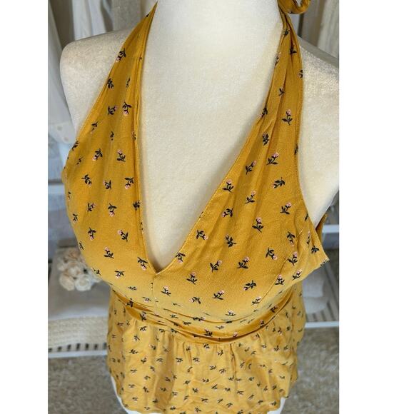 American Eagle Women’s Size M Yellow Floral Halter Top #0337 - Picture 4 of 12